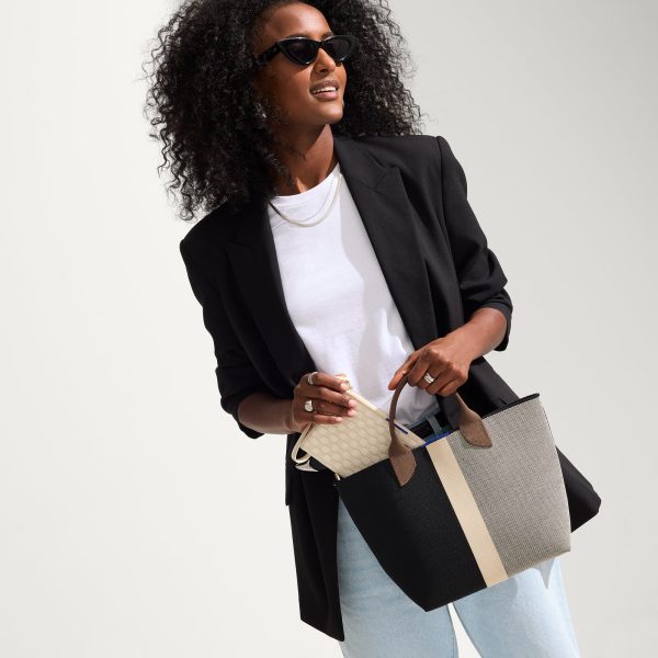 The Lightweight Petite Tote - Black Portobello Stripe - Image 3