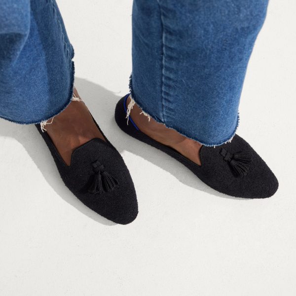 The Almond Tassel Loafer - Black Bouclé - Image 3