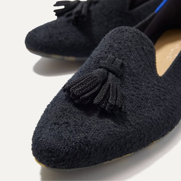 The Almond Tassel Loafer - Black Bouclé - Image 2