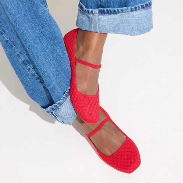 The Max Square Mary Jane - Red Crisp Basketweave - Image 2